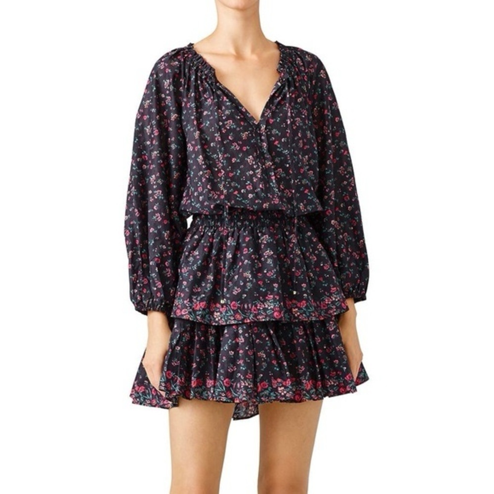 Loveshackfancy Popover Floral Tiered Dress In Secret Garden Size Xs